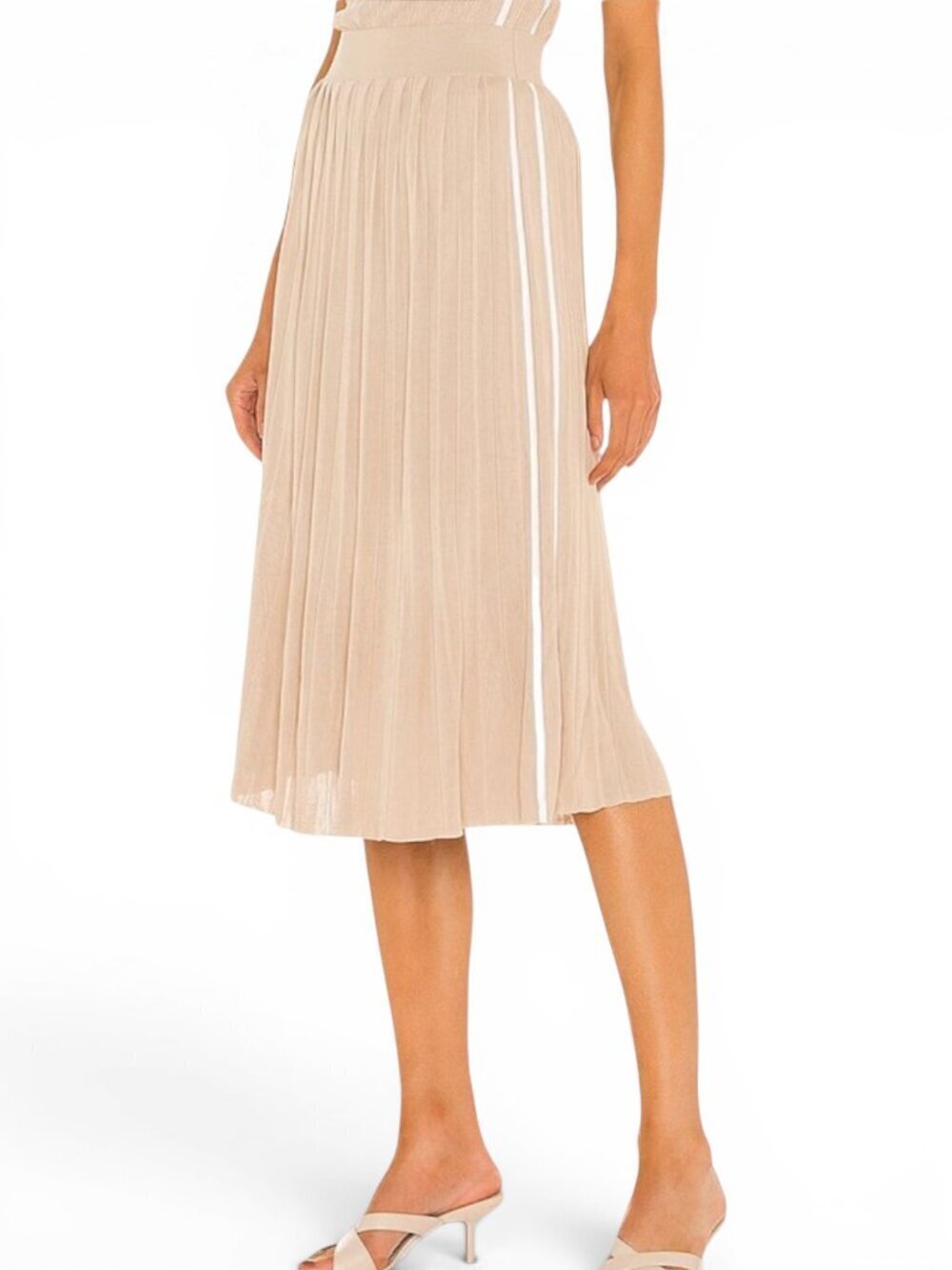 Rag & Bone Peyton Warm Khaki Rib Knit Midi Skirt Pleated Stretch NWT New XS